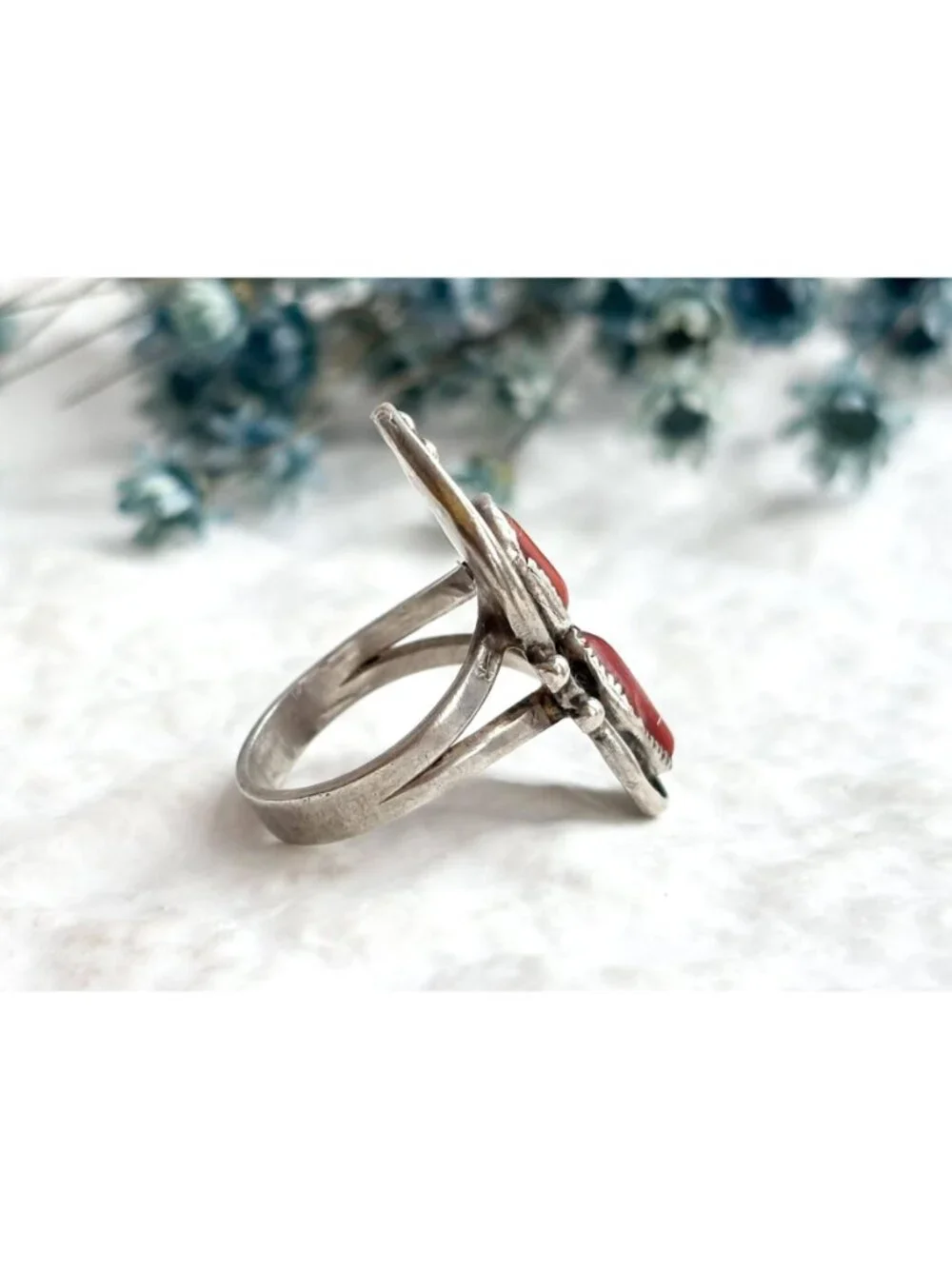 ZUNI Coral WILD SMITH Southwest Sterling Silver 925 Vintage Ring - sz 4.5